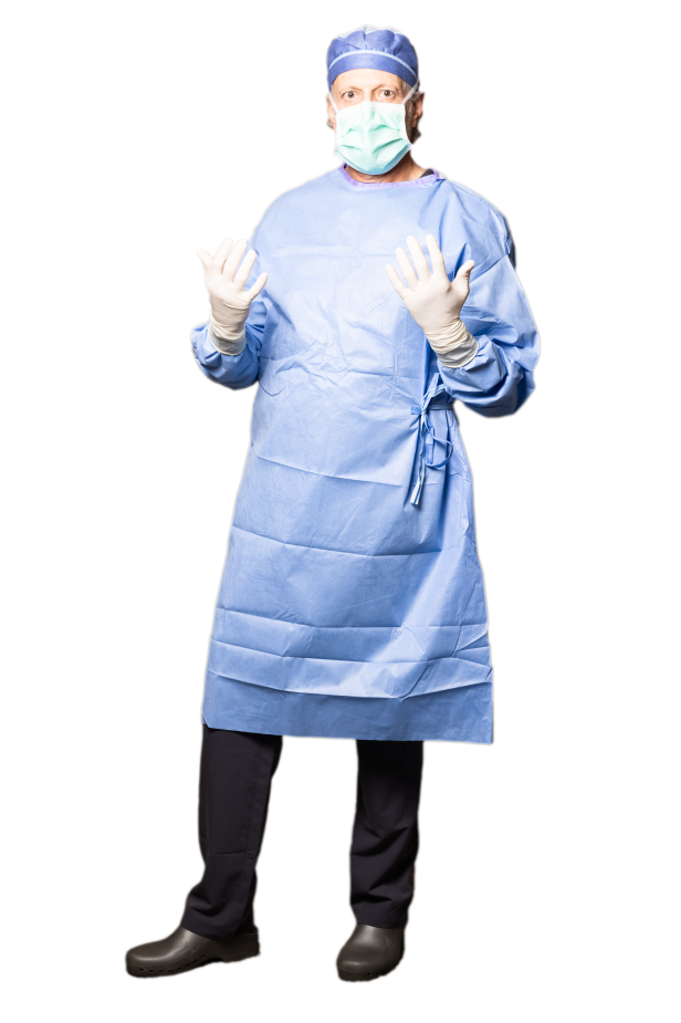 Dr. Pearlman with face mask and operating clothing