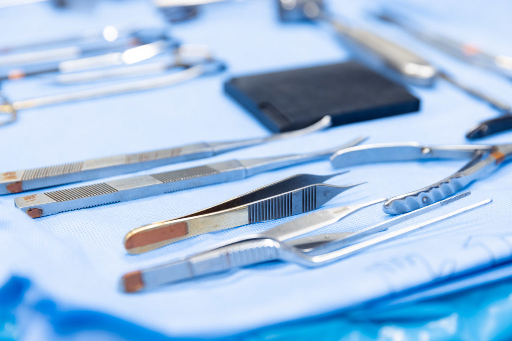Dr. Pearlman Surgical tools on a tray