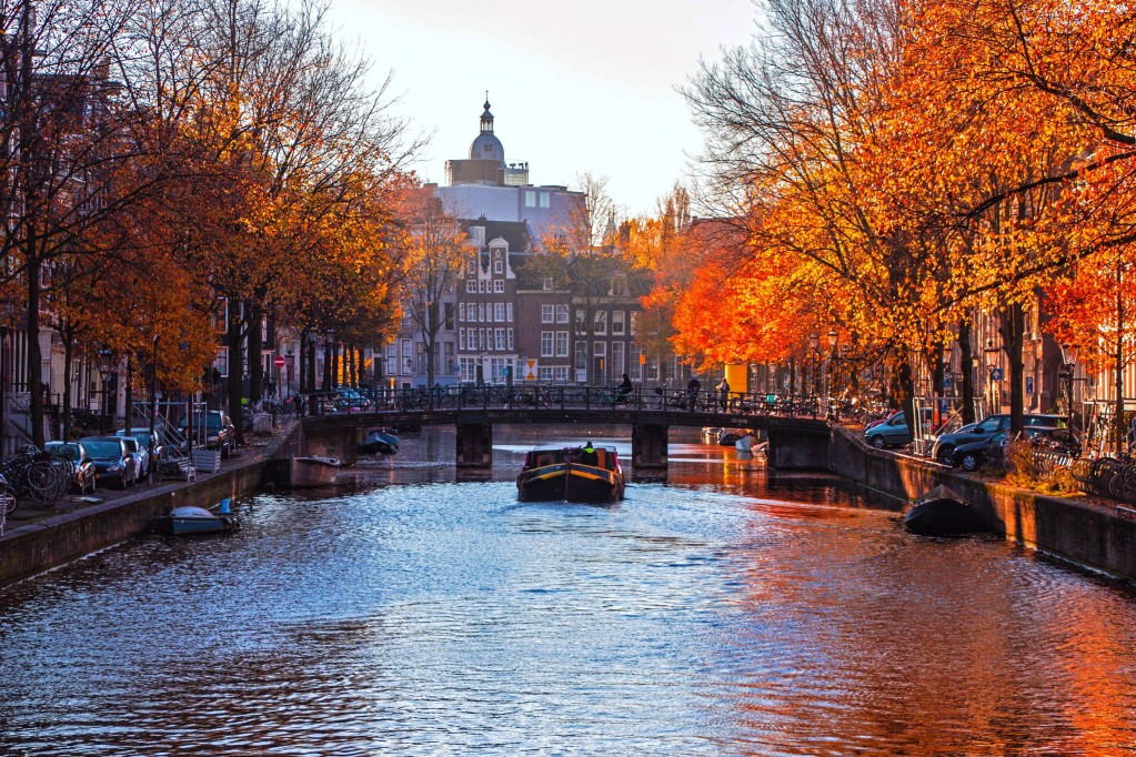 Amsterdam river with fall trees